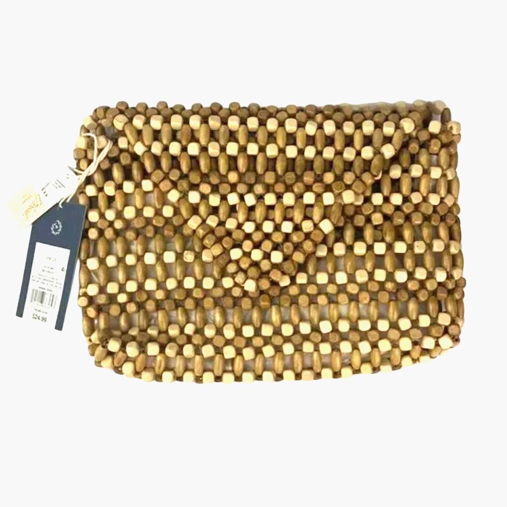 Wooden Beaded Clutch Crossbody Purse Gold Universal Thread Handbag - Picture 6 of 8